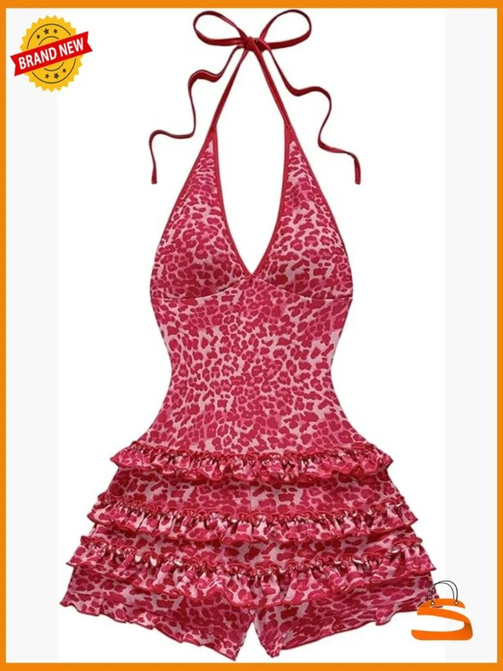 Halter Neck Romper with Ruffle Hem - Sexy Y2K Jumpsuit